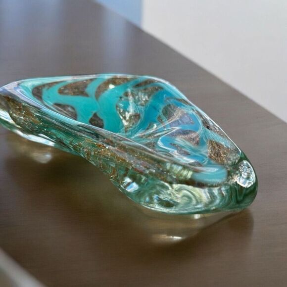 MCM Teal Gold Fleck Glass Murano Catchall - Picture 1 of 10